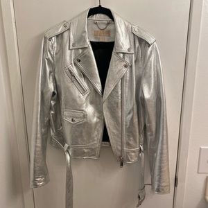 RARE! - Michael Kors - Silver Genuine Leather Jacket - XL